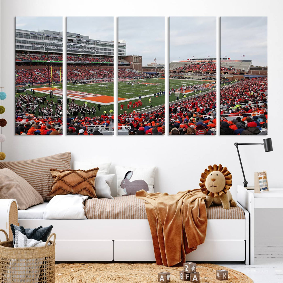 University of Illinois Fighting Illini Football Team Print - Champaign Illinois Memorial Stadium Wall Art Canvas Print