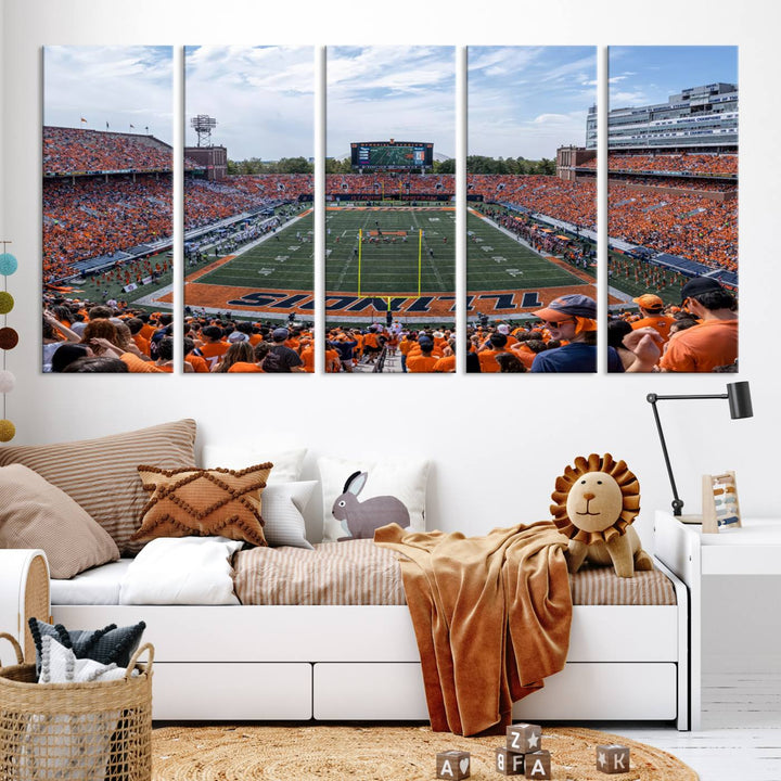 University of Illinois Fighting Illini Football Team Print - Champaign Illinois Memorial Stadium Wall Art Canvas Print