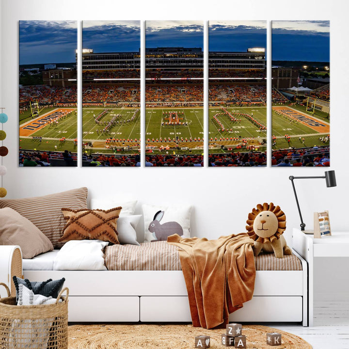 University of Illinois Fighting Illini Football Team Print - Champaign Illinois Memorial Stadium Wall Art Canvas Print