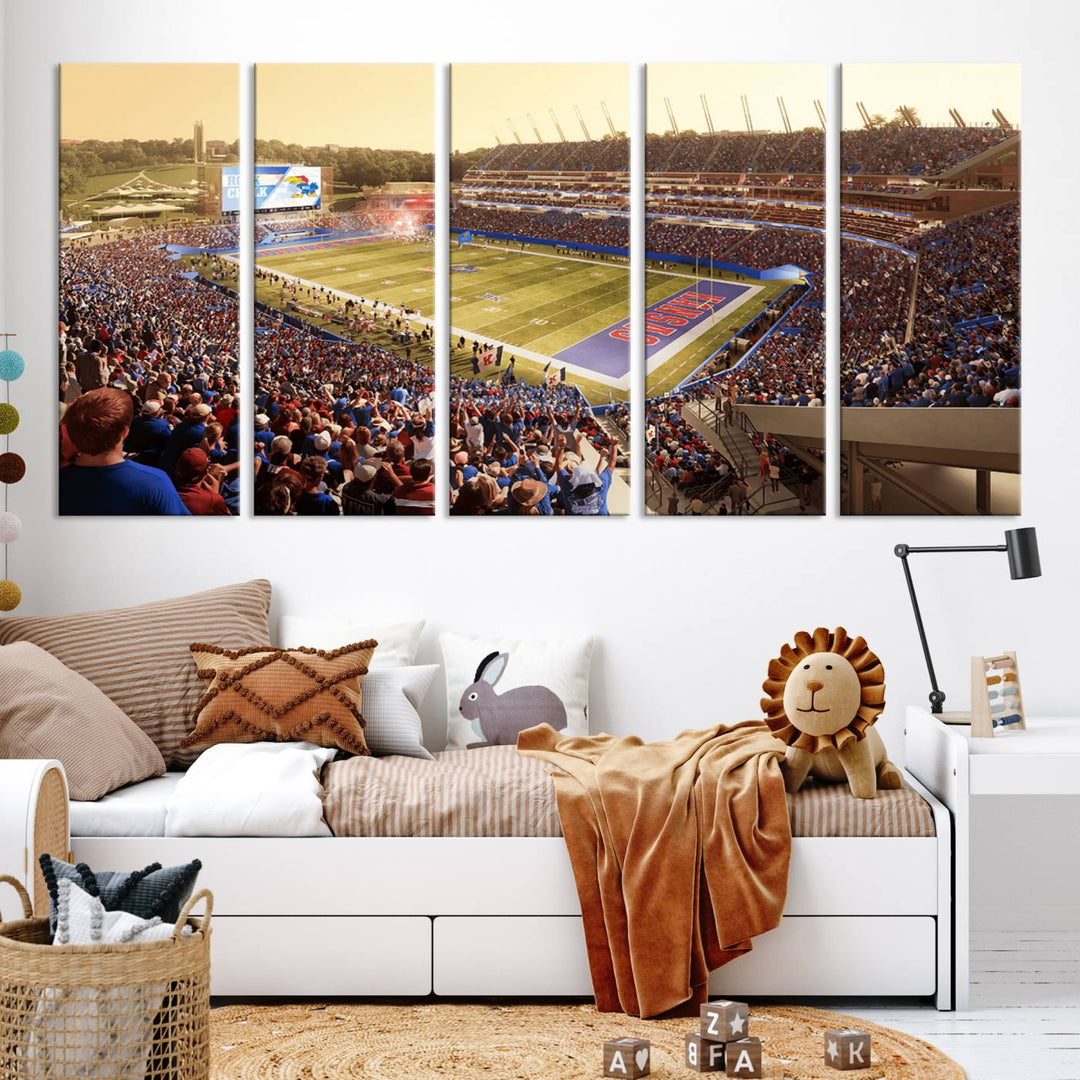 University of Kansas Jayhawks Football Team Print - Lawrence Kansas Memorial Stadium Wall Art Canvas Print