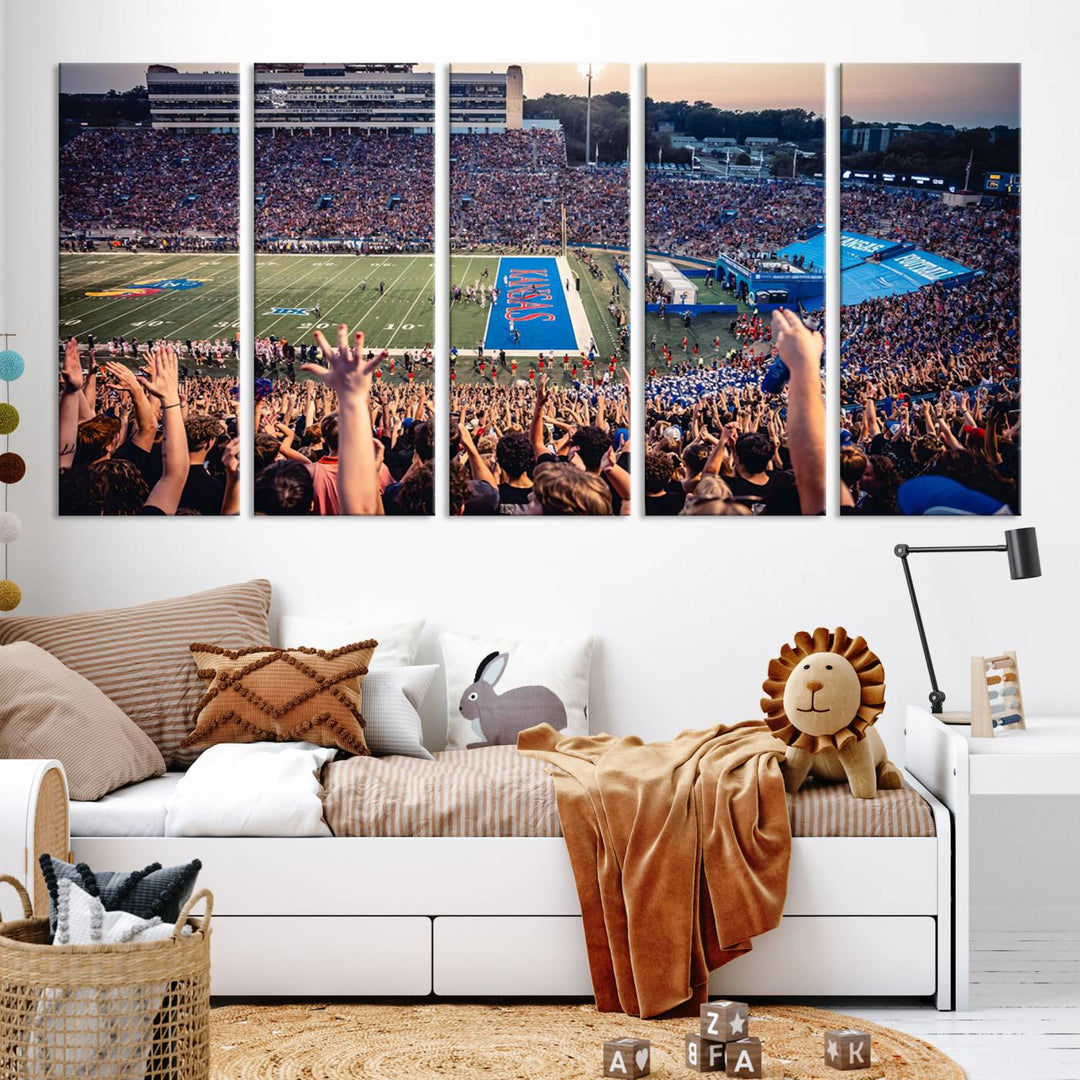 University of Kansas Jayhawks Football Team Print - Lawrence Kansas Memorial Stadium Wall Art Canvas Print