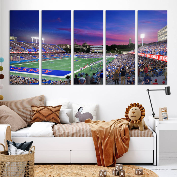 University of Kansas Jayhawks Football Team Print - Lawrence Kansas Memorial Stadium Wall Art Canvas Print