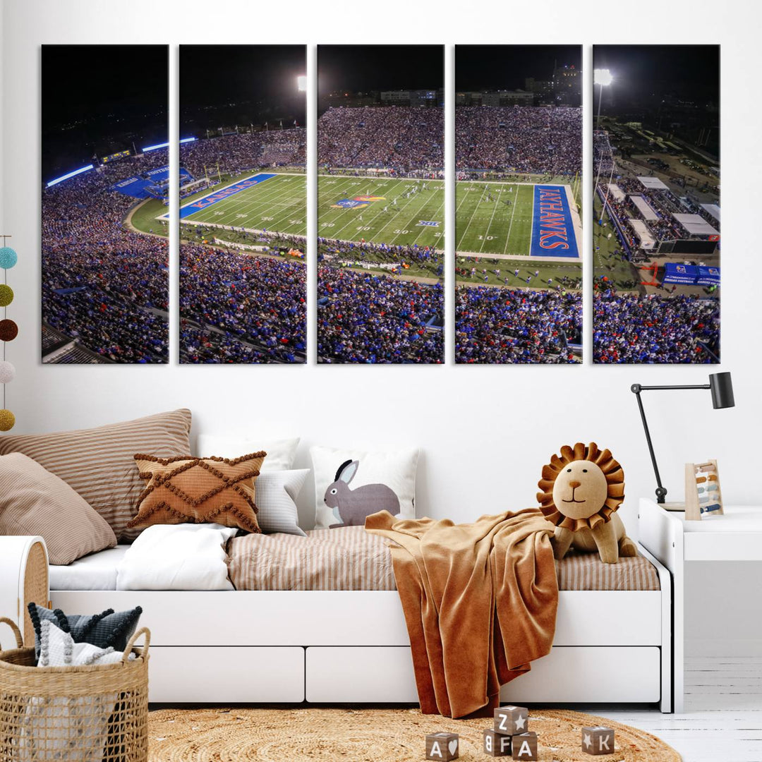 University of Kansas Jayhawks Football Team Print - Lawrence Kansas Memorial Stadium Wall Art Canvas Print