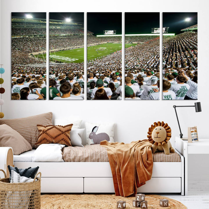 Michigan State Spartans Football Team Print - East Lansing Spartan Stadium Wall Art Canvas Print