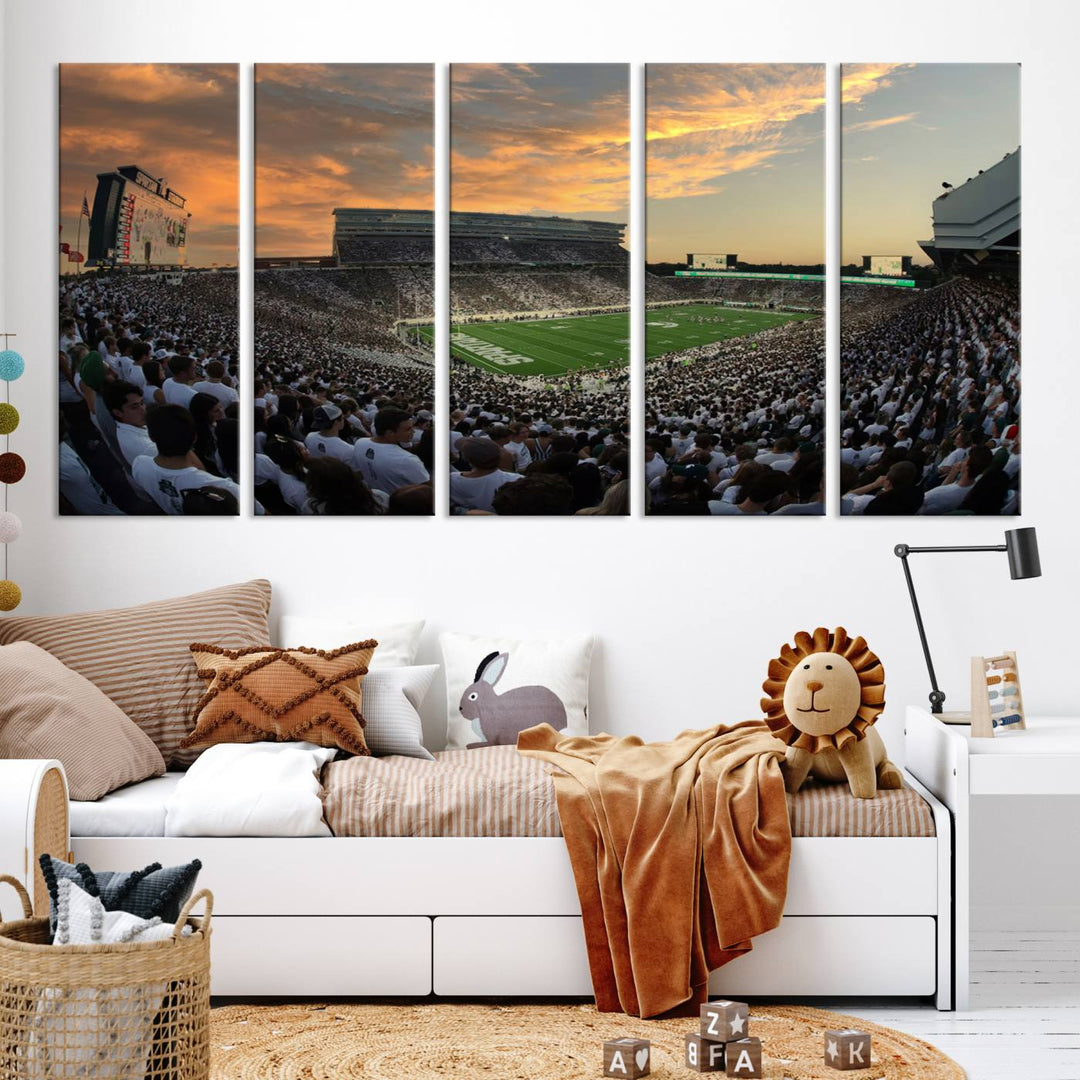 Michigan State Spartans Football Team Print - East Lansing Spartan Stadium Wall Art Canvas Print