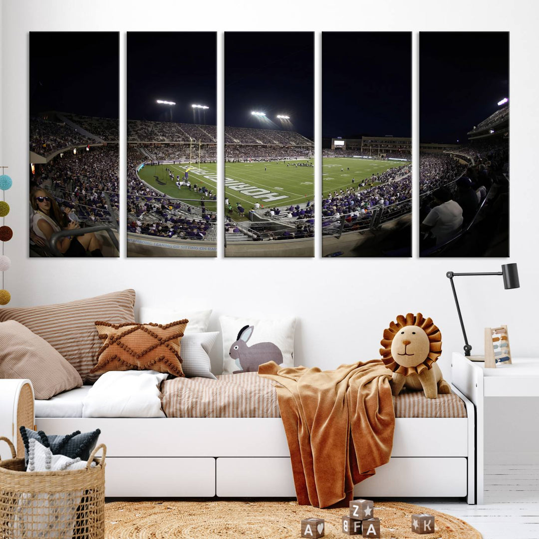 TCU Horned Frogs Football Team Print - Fort Worth Amon G. Carter Stadium Wall Art Canvas Print.