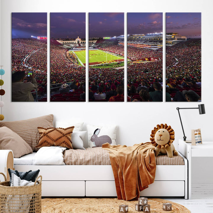 The University of Southern California USC Trojans Football Team Print - Los Angeles Memorial Coliseum Stadium Wall Art Canvas Print