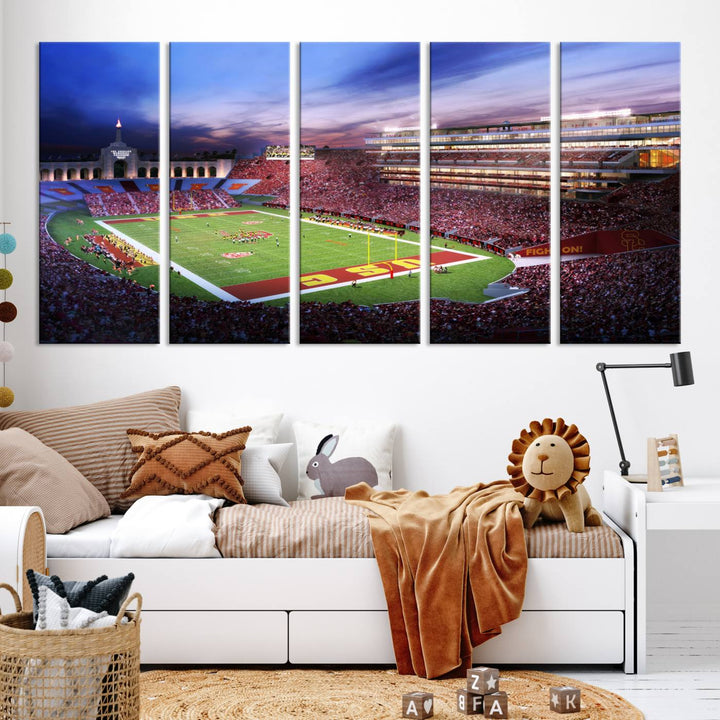 The University of Southern California USC Trojans Football Team Print - Los Angeles Memorial Coliseum Stadium Wall Art Canvas Print