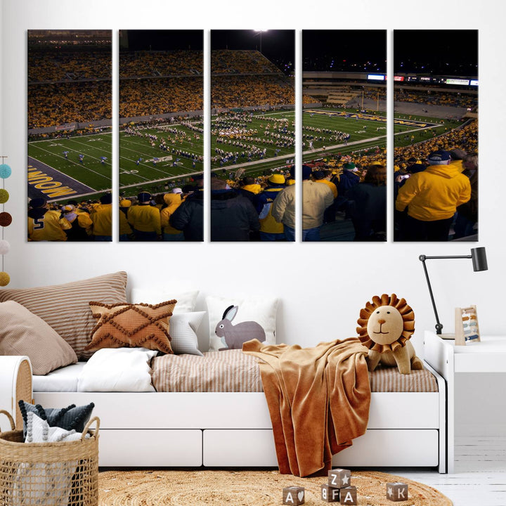 West Virginia Uni Mountaineers Football Team Print - Milan Puskar Stadium Canvas Print Wall Art, Morgantown Print