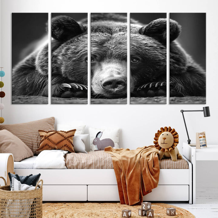 Resting Grizzly Bear Canvas Print | Ready to Hang Wall Art | Rustic Cabin & Farmhouse Decor | Wildlife Art