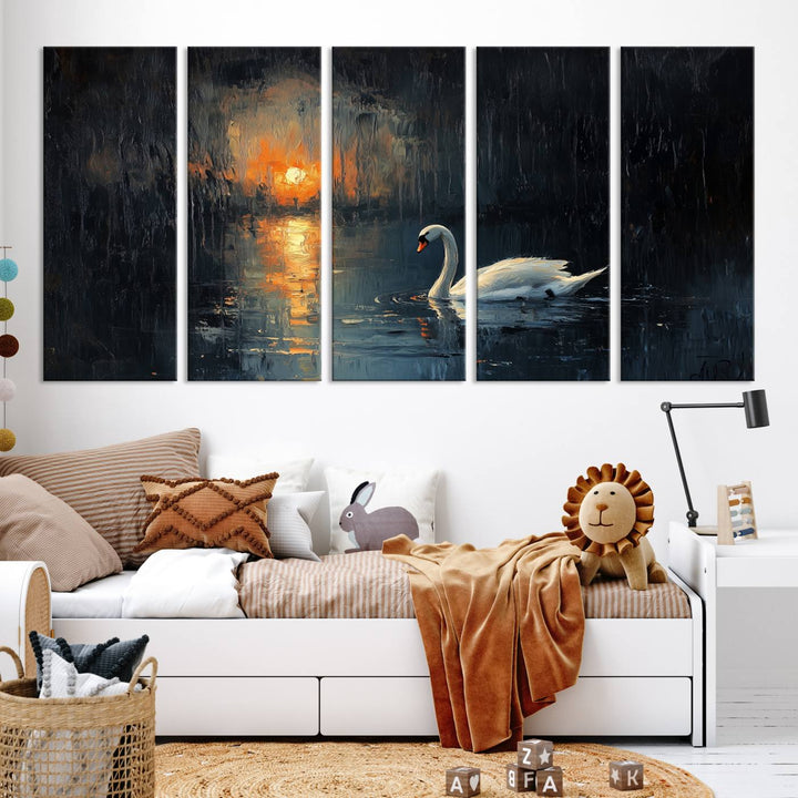 Abstract Swan on Water Wall Art Canvas Print - Elegant Nature Scene for Modern Home Decor