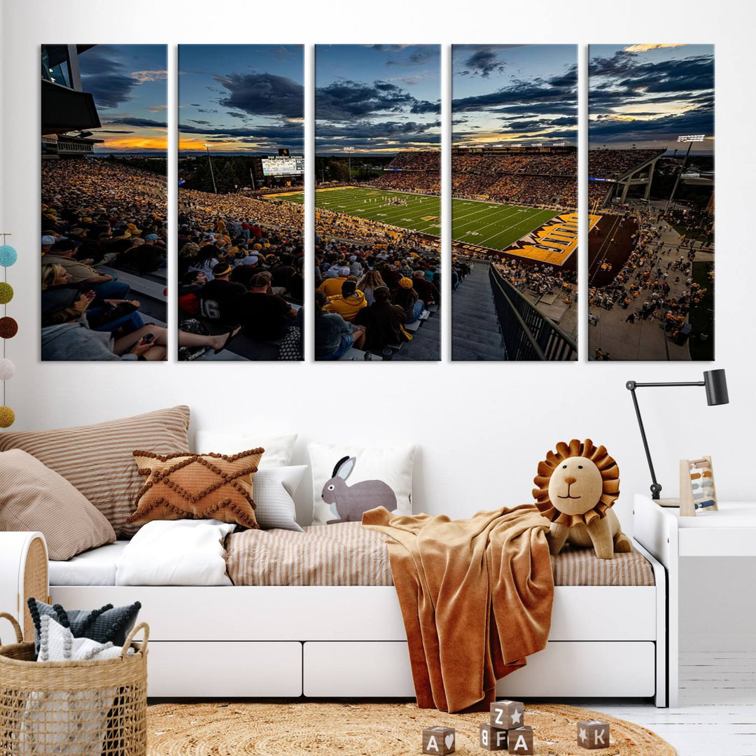 Cowboy Football War Memorial Stadium Wall Art | Ready to Hang Canvas Print of College Football Stadium at Sunset | Perfect for Sports Fans and Football Enthusiasts