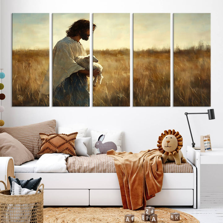 Jesus the Good Shepherd Wall Art Canvas Print - Inspirational Christian Religious Print for Prayer Room Decor