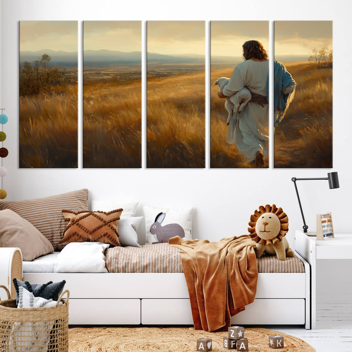 Jesus the Good Shepherd Wall Art Canvas Print - Inspirational Christian Religious Print for Prayer Room Decor