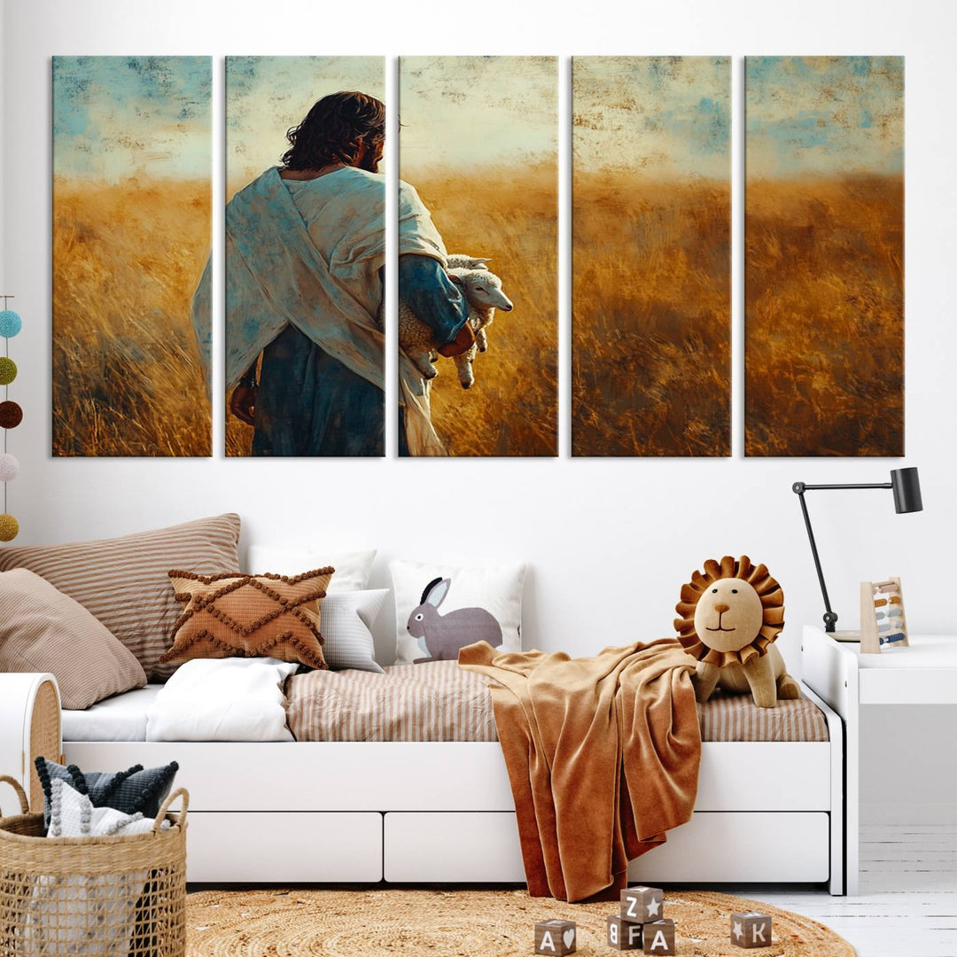 Jesus the Good Shepherd Wall Art Canvas Print - Inspirational Christian Religious Print for Prayer Room Decor