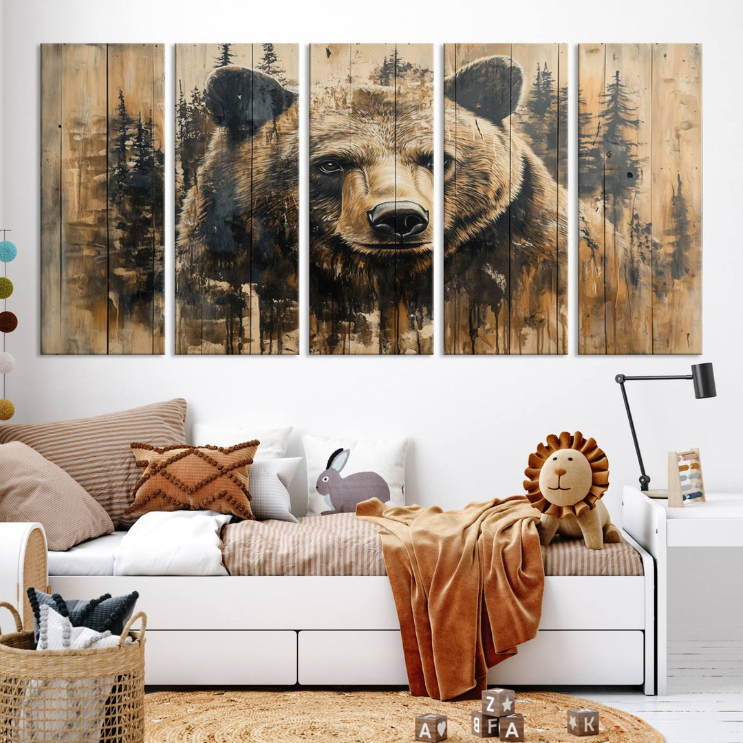 Rustic Bear Wall Art Canvas Print | Framed & Ready to Hang | Rustic Animal Artwork for Living Room, Office, Cabin, or Nature-Inspired Décor