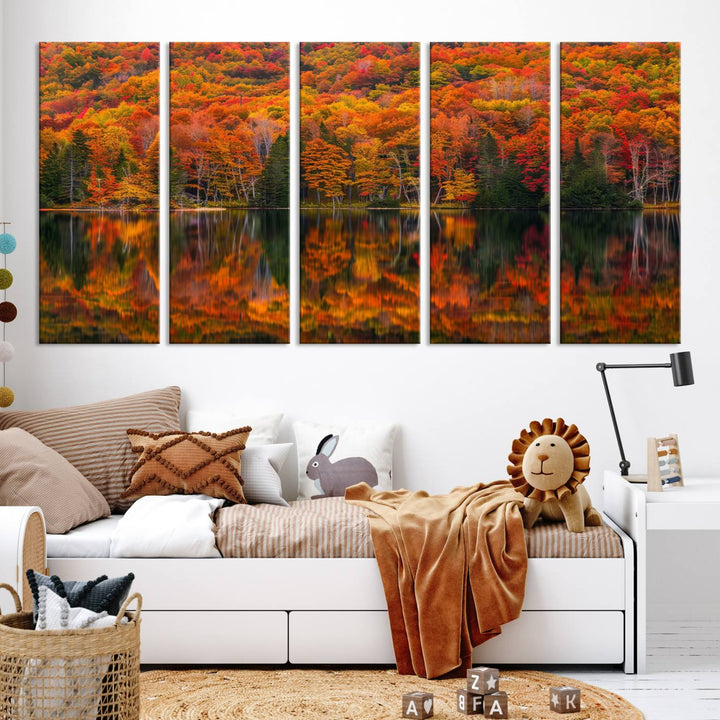 Autumn Reflection Canvas Print, Stunning Fall Foliage Wall Art, Serene Lake Landscape, Perfect Seasonal Decor Print