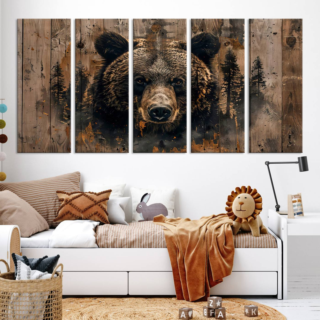 Rustic Bear Wall Art | Triptych Canvas Print | Rustic Cabin Wall Decor | Forest-Inspired Animal Art | Perfect for Farmhouse or Woodland Print