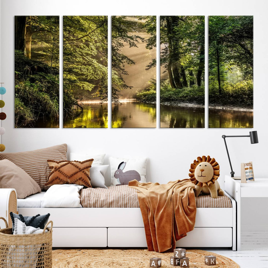 Forest River Landscape Wall Art | Ready to Hang Canvas Print | Perfect for Farmhouse Wall Decor, Cabin Wall Art, Nature-Inspired Home Décor