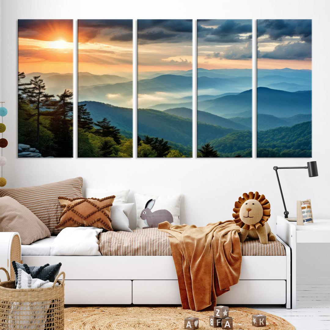 Sunrise Over Mountain Range Wall Art | Canvas Print Ready to Hang | Perfect for Farmhouse Wall Decor, Cabin Wall Art, Nature-Inspired Home