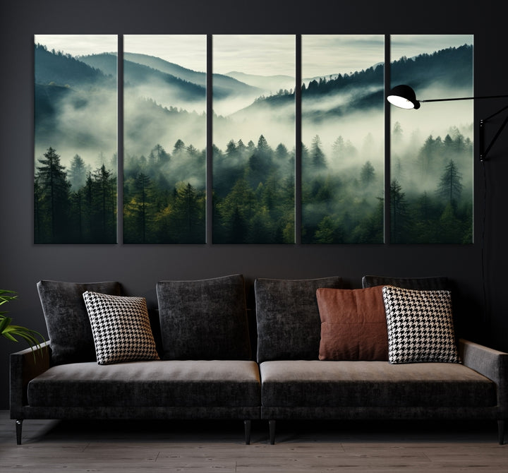 Captivant Misty Forest Wall Art Premium Impression sur toile une atmosphère brumeuse et sereine