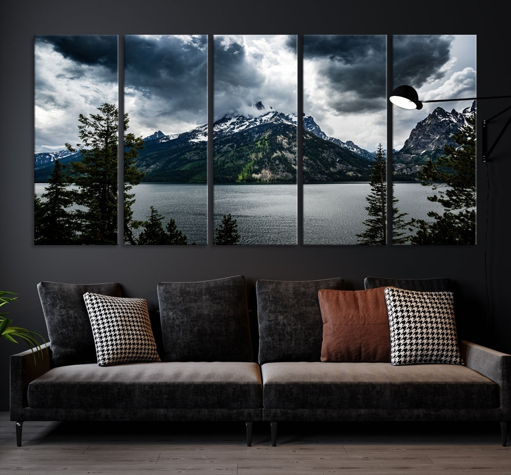 Grand Teton National Park Canvas Wall Art – Majestic Mountain Landscape Under Dramatic Clouds - Ready to Hang