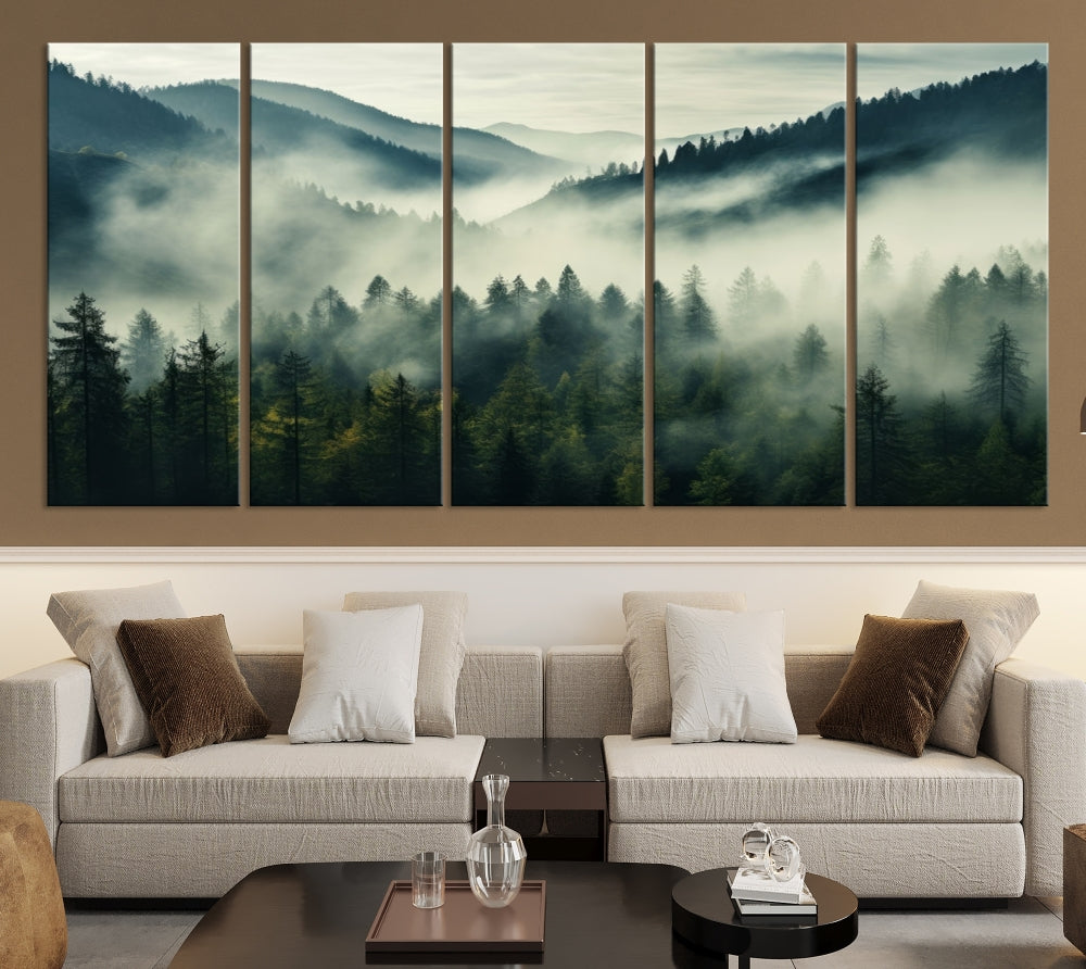 Captivant Misty Forest Wall Art Premium Impression sur toile une atmosphère brumeuse et sereine