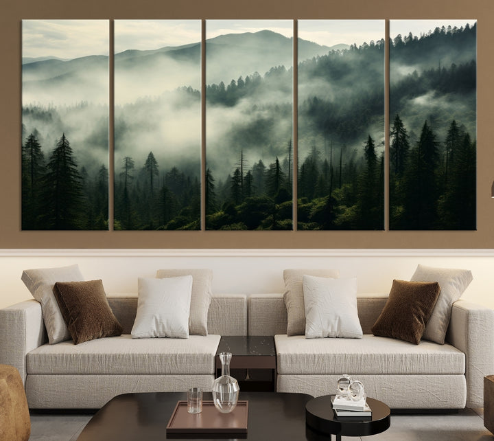 Captivant Misty Forest Wall Art Premium Impression sur toile une atmosphère brumeuse et sereine