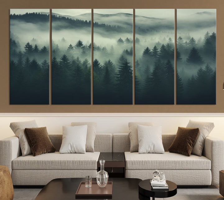 Misty Forest Wall Art Premium Canvas Print une atmosphère brumeuse et sereine