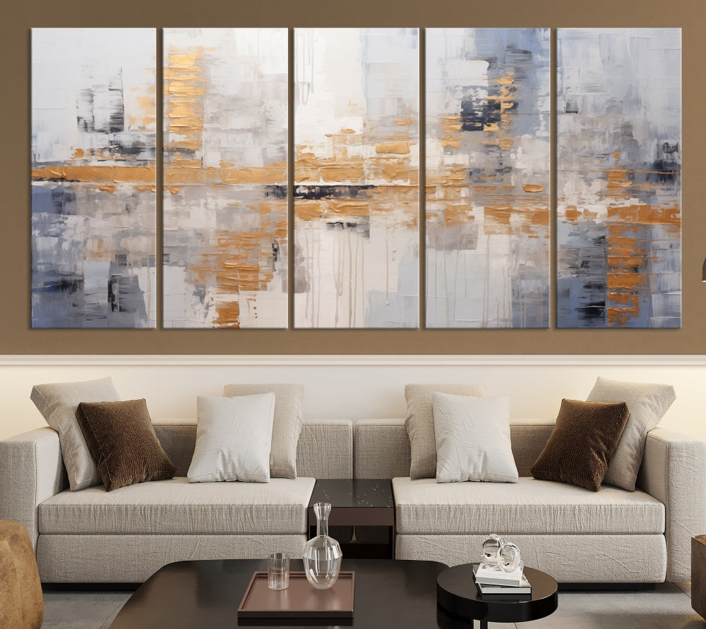 The Beige Modern Large Abstract Wall Art Canvas Print in neutral tones features a UV-protective coating for enduring elegance.