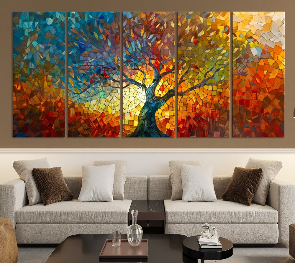 Pintura de mosaico colorido de Yggdrasil, impresión de lienzo de vidrieras, arte del árbol de la vida, arte de la mitología nórdica, regalo de mitología, arte celta