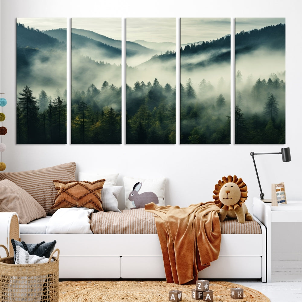 Captivant Misty Forest Wall Art Premium Impression sur toile une atmosphère brumeuse et sereine