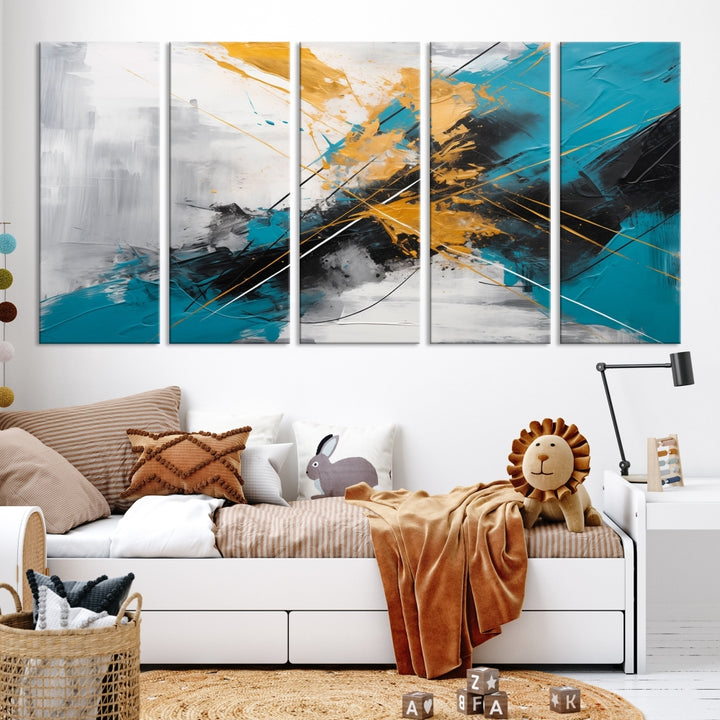 Turquoise Orange Abstract Wall Art Canvas Print