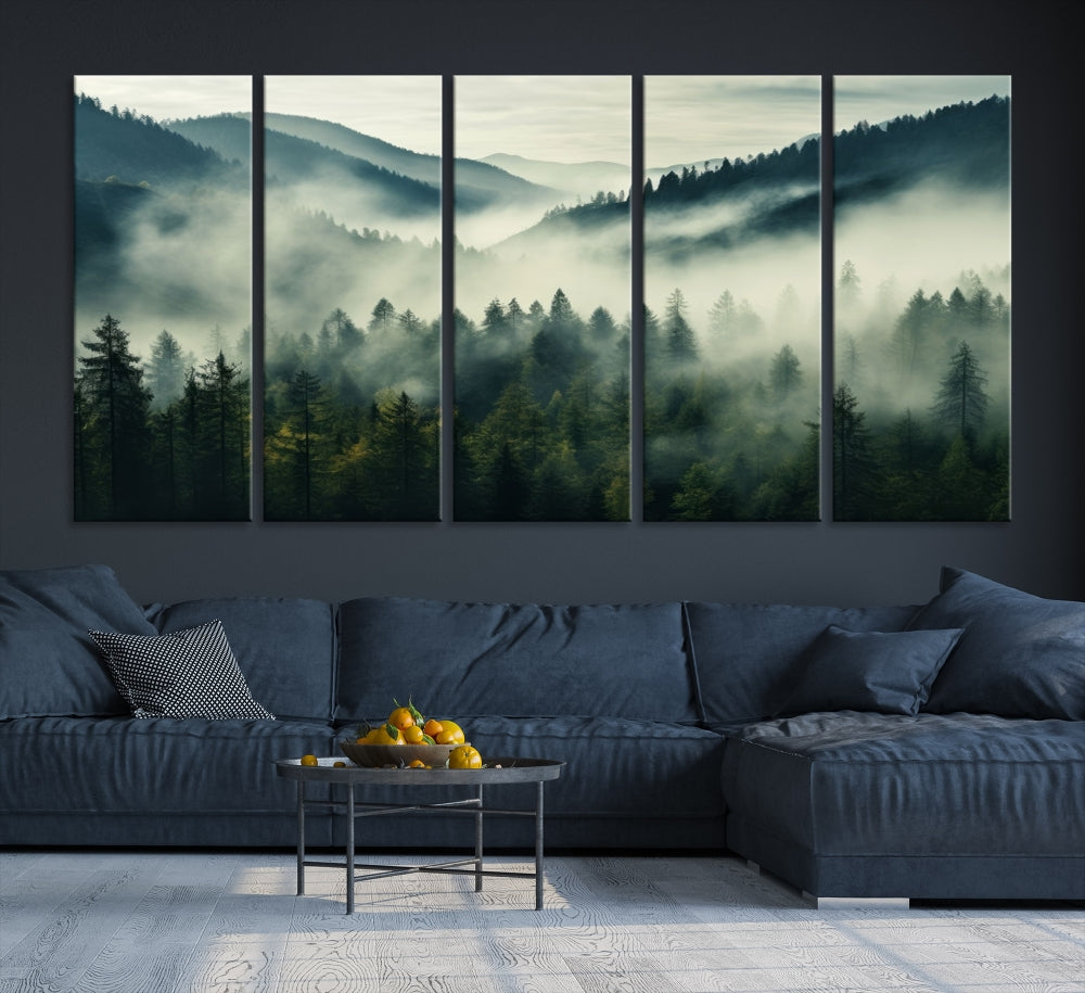 Captivant Misty Forest Wall Art Premium Impression sur toile une atmosphère brumeuse et sereine