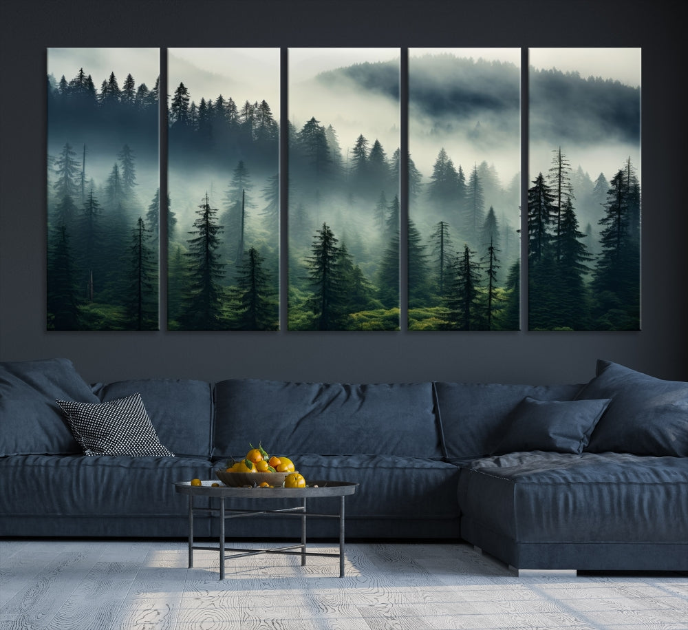 Captivant Misty Forest Wall Art Premium Impression sur toile une atmosphère brumeuse et sereine