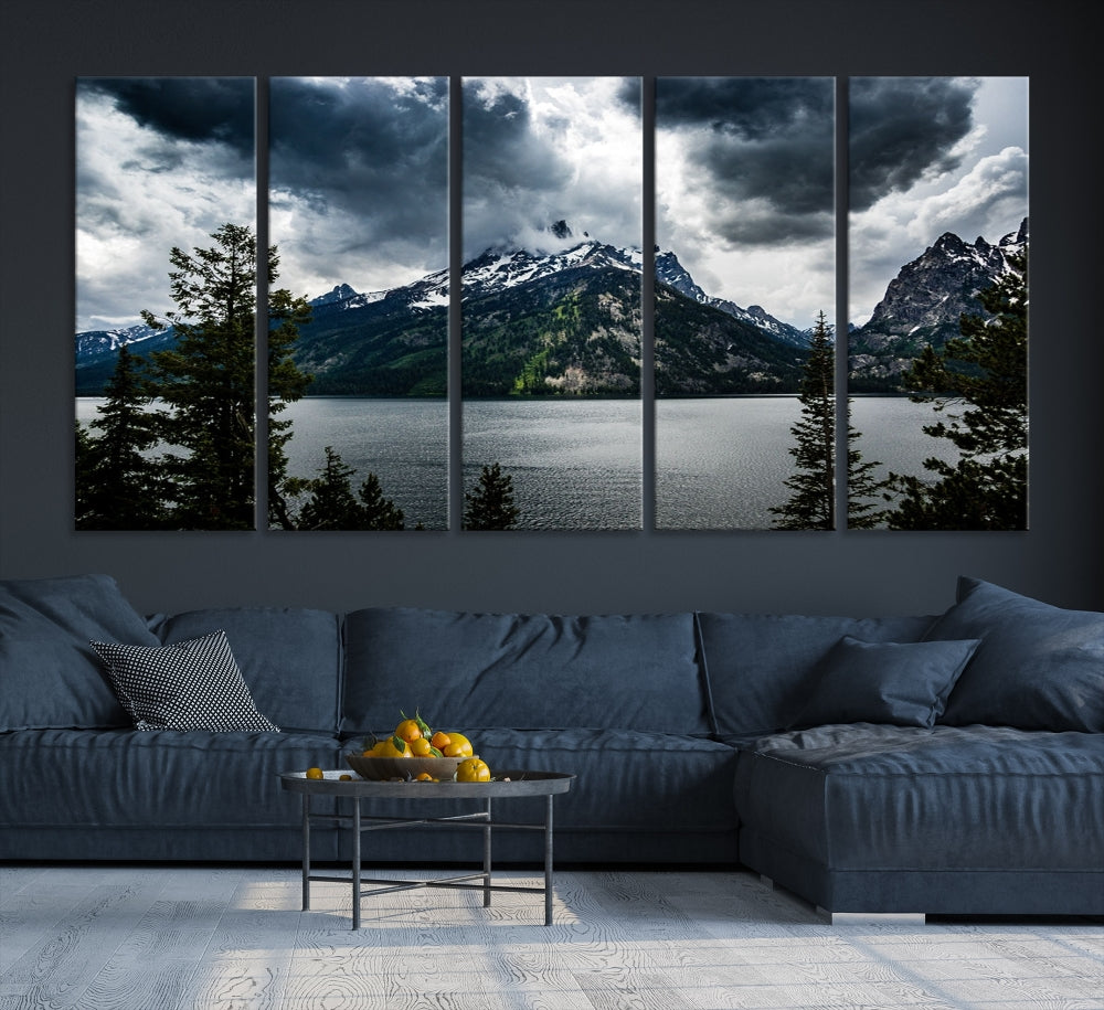 Grand Teton National Park Canvas Wall Art – Majestic Mountain Landscape Under Dramatic Clouds - Ready to Hang