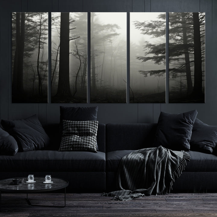 Captivant Misty Forest Wall Art Premium Impression sur toile une atmosphère brumeuse et sereine