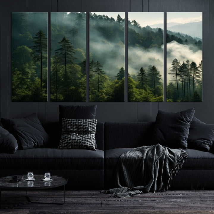 Captivant Misty Forest Wall Art Premium Impression sur toile une atmosphère brumeuse et sereine