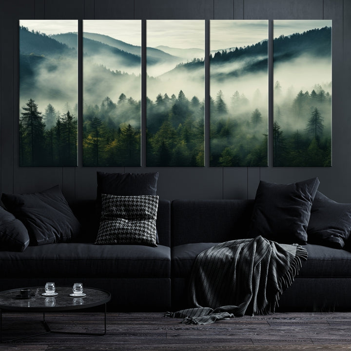 Captivant Misty Forest Wall Art Premium Impression sur toile une atmosphère brumeuse et sereine