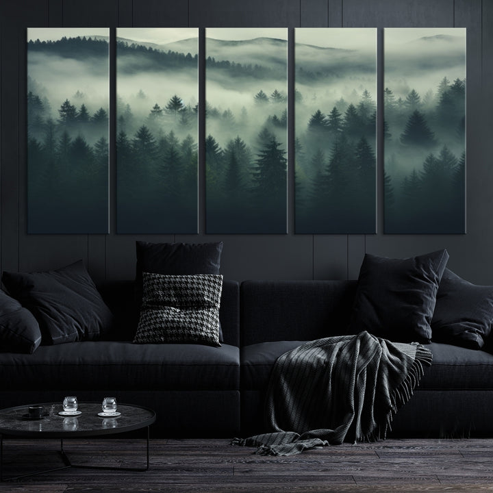 Misty Forest Wall Art Premium Canvas Print une atmosphère brumeuse et sereine