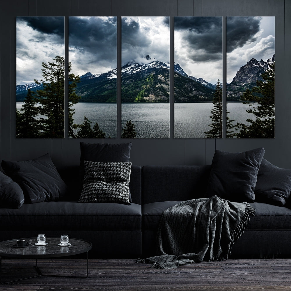 Grand Teton National Park Canvas Wall Art – Majestic Mountain Landscape Under Dramatic Clouds - Ready to Hang