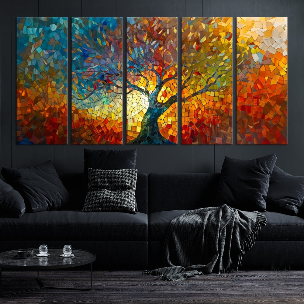 Yggdrasil Tree of Life Mosaic Stained Glass Wall Art Canvas Print