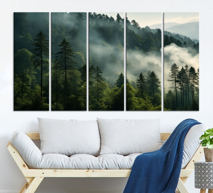 Captivant Misty Forest Wall Art Premium Impression sur toile une atmosphère brumeuse et sereine