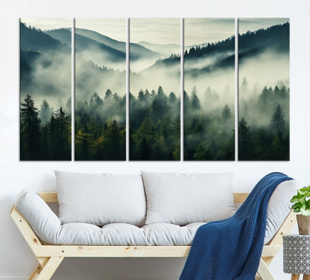 Captivant Misty Forest Wall Art Premium Impression sur toile une atmosphère brumeuse et sereine