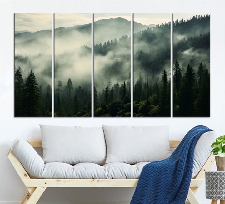 Captivant Misty Forest Wall Art Premium Impression sur toile une atmosphère brumeuse et sereine