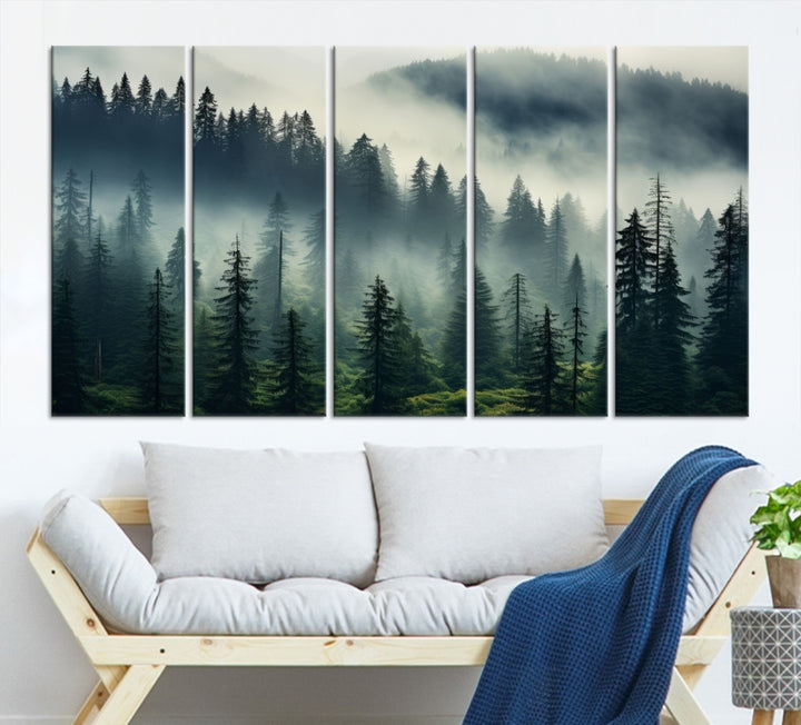 Captivant Misty Forest Wall Art Premium Impression sur toile une atmosphère brumeuse et sereine