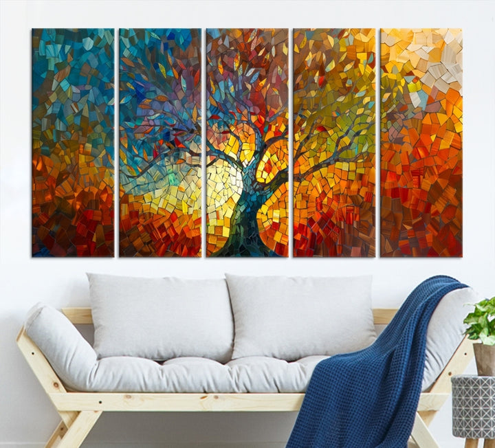 Yggdrasil Tree of Life Mosaic Stained Glass Wall Art Canvas Print