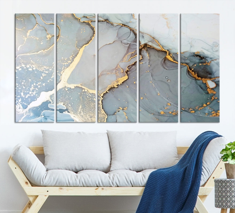 The Marble Texture Canvas Wall Art – Abstract Modern Design with Gold Accents is a perfect choice to enhance your modern space, featuring a triptych design on dark texture.