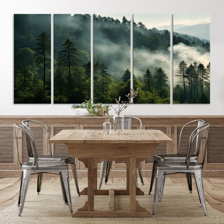 Captivant Misty Forest Wall Art Premium Impression sur toile une atmosphère brumeuse et sereine