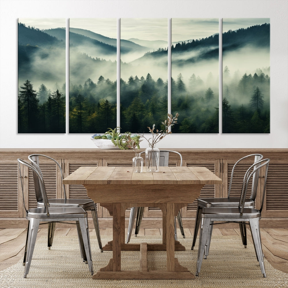 Captivant Misty Forest Wall Art Premium Impression sur toile une atmosphère brumeuse et sereine